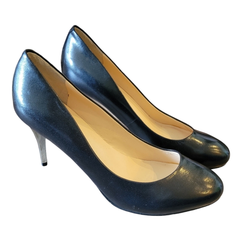 Guess Black Leather Round Toe Metal Heel Pumps Size 8